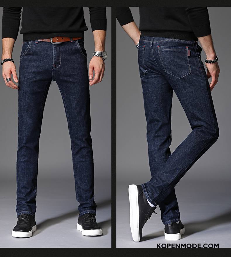 Jeans Heren Jeugd Trend Slim Fit Mannen Denim Winter Blauw