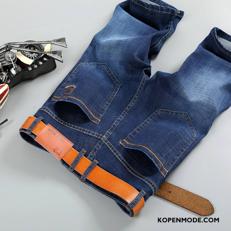 Jeans Heren Korte Broek Dunne Mannen Casual Slim Fit Zomer Donkerblauw