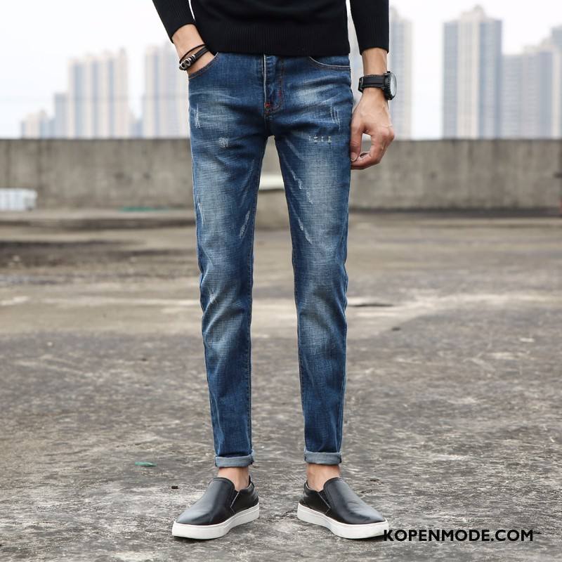 Jeans Heren Lange Mannen Slim Fit Potlood Broek Jeugd Voorjaar Blauw