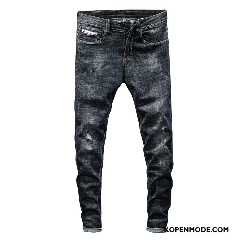 Jeans Heren Mannen Broek Potlood Broek Spijkerbroek Jeans Gaten Slim Fit Zwart
