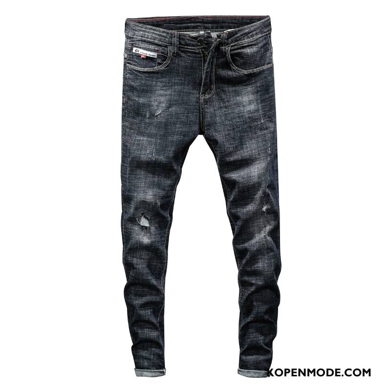 Jeans Heren Mannen Broek Potlood Broek Spijkerbroek Jeans Gaten Slim Fit Zwart