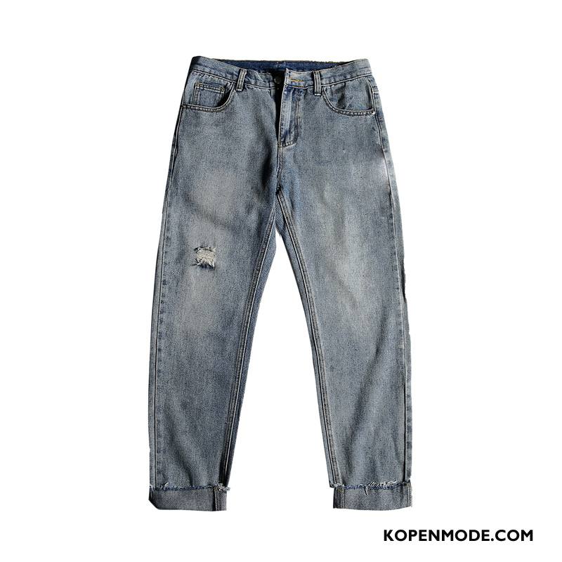 Jeans Heren Mannen Rechtdoor Spijkerbroek Jeans Trend Herfst Denim Blauw