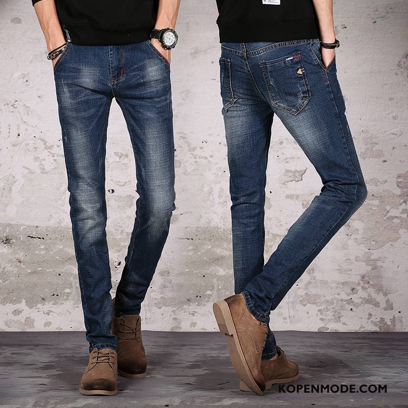 Jeans Heren Mini Broek Trend Casual Herfst Gaten Blauw