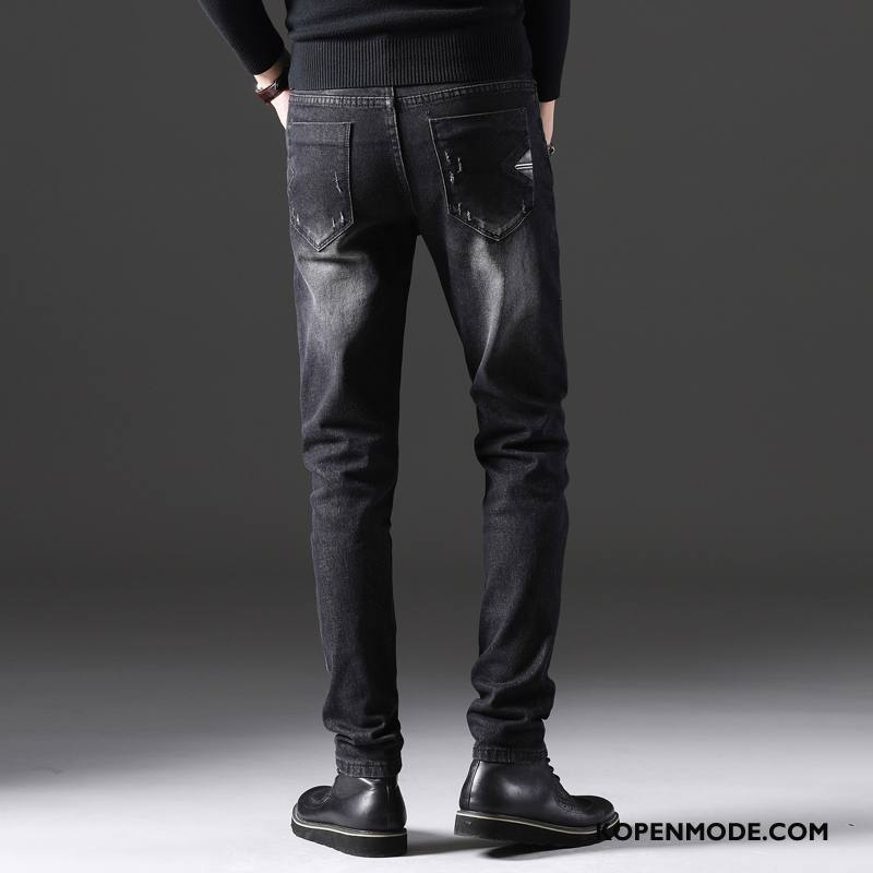 Jeans Heren Mini Casual Gaten Spijkerbroek Jeans Mannen Elastiek Zwart