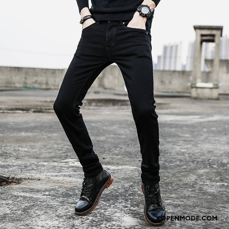 Jeans Heren Mini Denim Zuiver Spijkerbroek Jeans Slim Fit Mannen Zwart