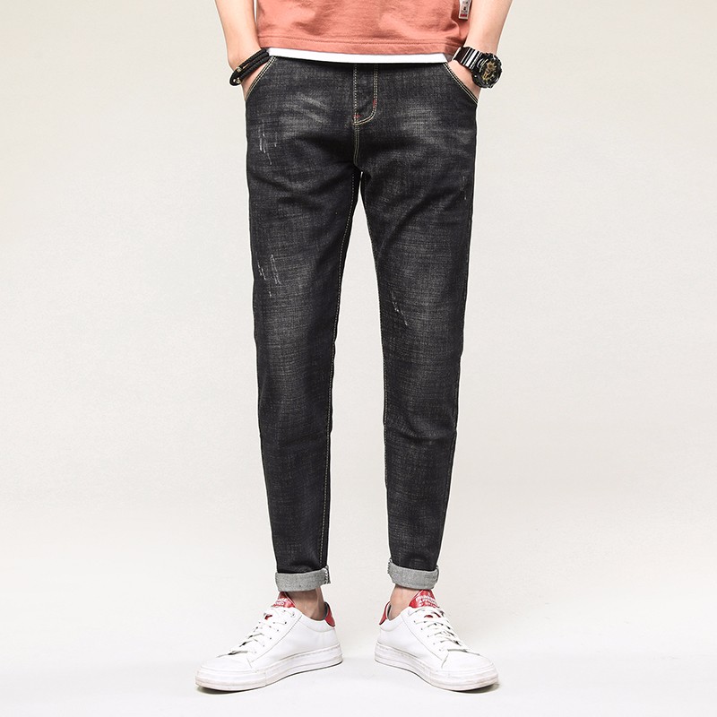Jeans Heren Mini Persoonlijk Nieuw Broek Slim Fit Trend Zwart Grijs