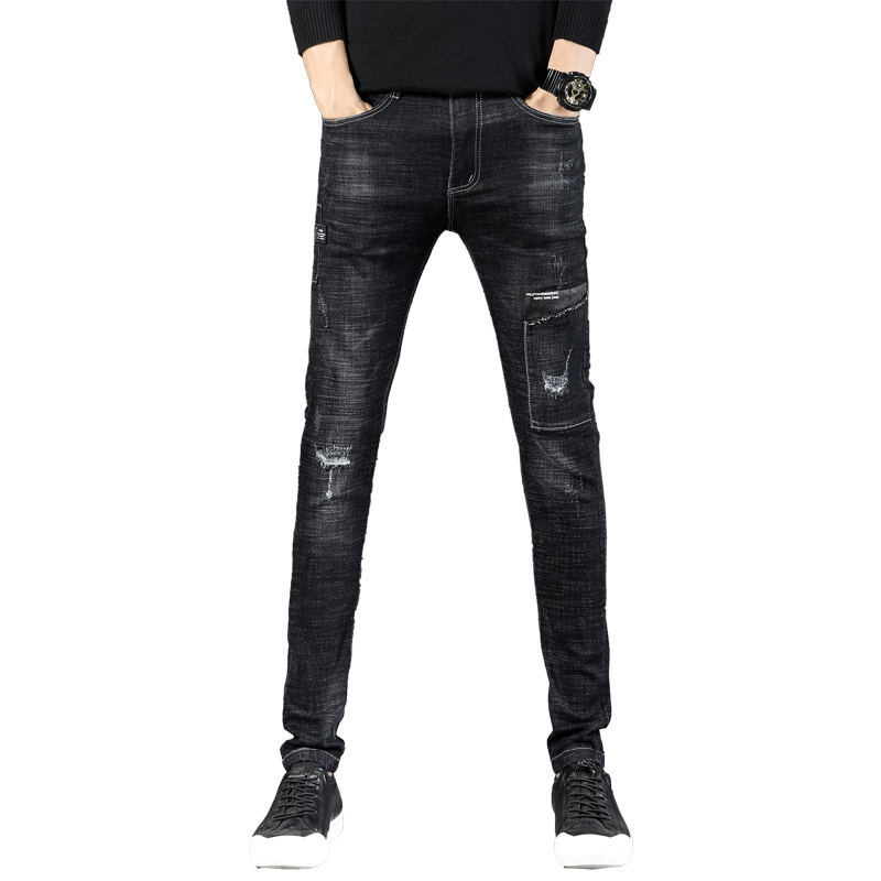 Jeans Heren Mini Trend Herfst Gaten Mannen Spijkerbroek Jeans Zwart