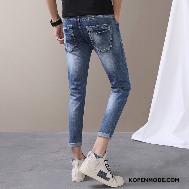 Jeans Heren Mode Katoen Herfst Gaten Denim Blauw