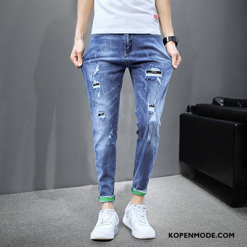 Jeans Heren Mooi Gaten Trend Mini Trendy Merk Mannen Blauw Licht