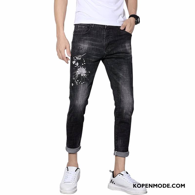 Jeans Heren Nieuw Bedrukken Potlood Broek 2018 Zomer Slim Fit Zwart Grijs