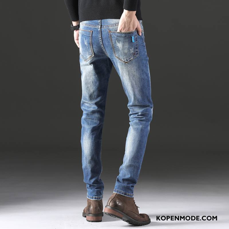 Jeans Heren Nieuw Mannen Gaten Trend Broek Winter Blauw