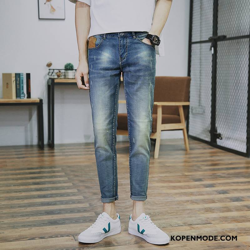 Jeans Heren Skinny Potlood Broek Trend Dunne Slim Fit Elastiek Blauw