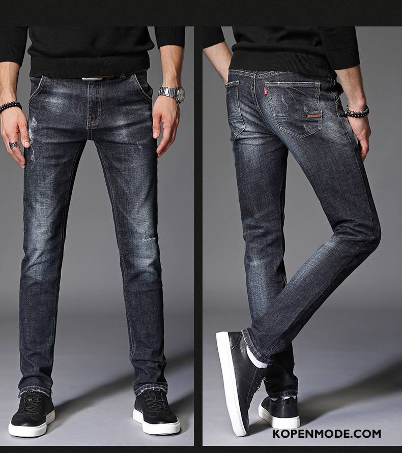 Jeans Heren Slim Fit 2018 Lange Mannen Nieuw Gaten Blauw