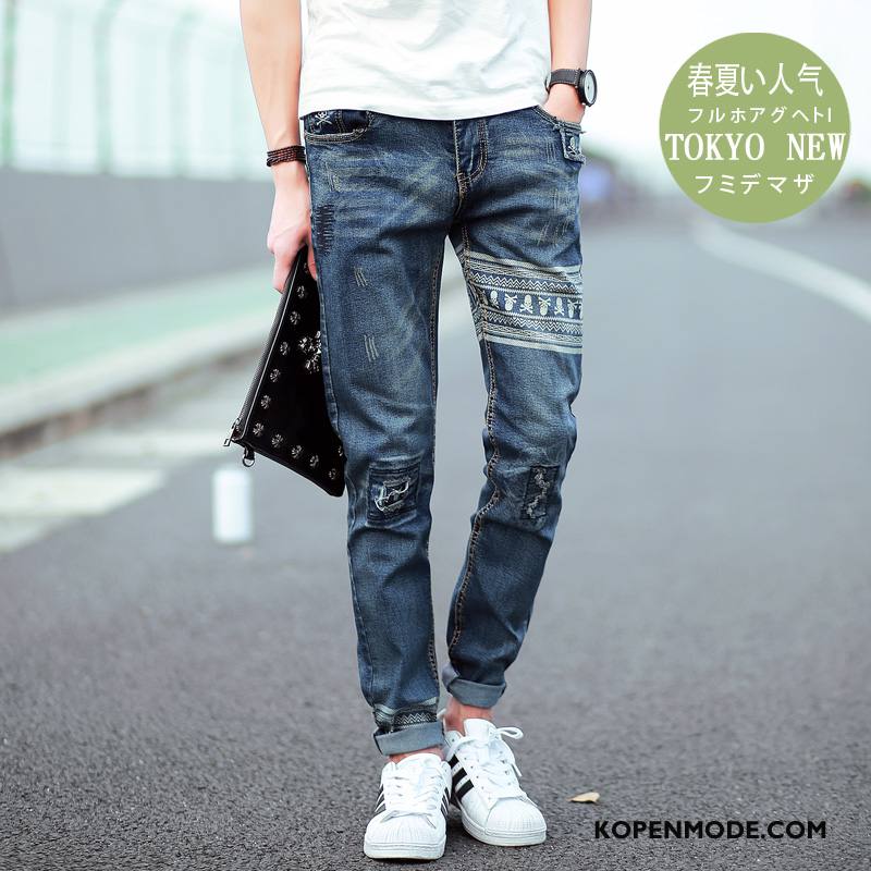 Jeans Heren Slim Fit Mannen Grote Maten Broek Potlood Broek Spijkerbroek Jeans Blauw