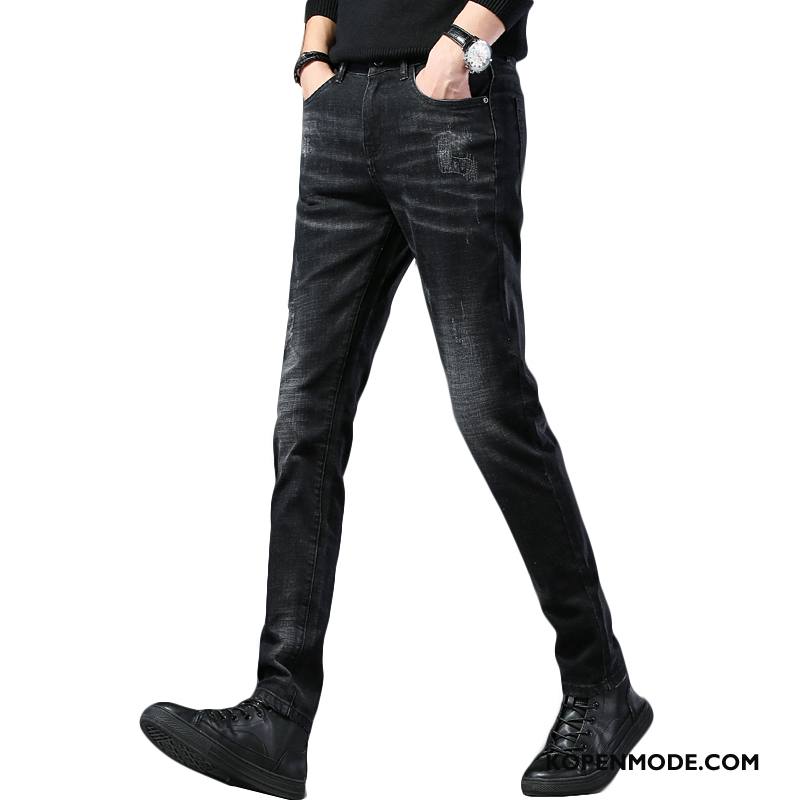 Jeans Heren Slim Fit Mode Herfst Denim Elastiek Comfortabele Zwart