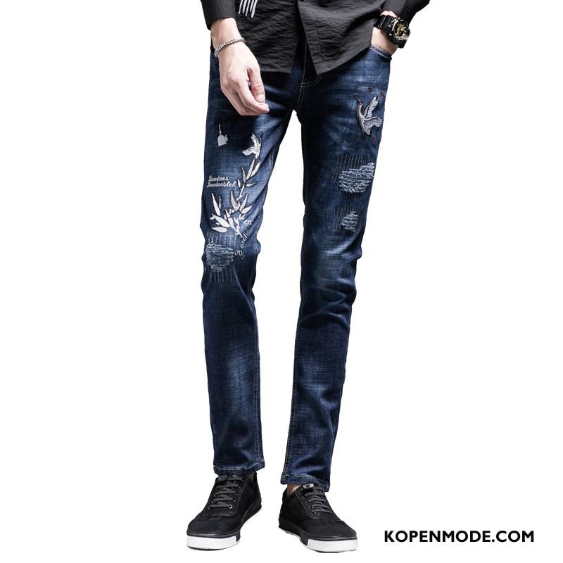 Jeans Heren Spijkerbroek Jeans Herfst Winter Geborduurde 2018 Blauw