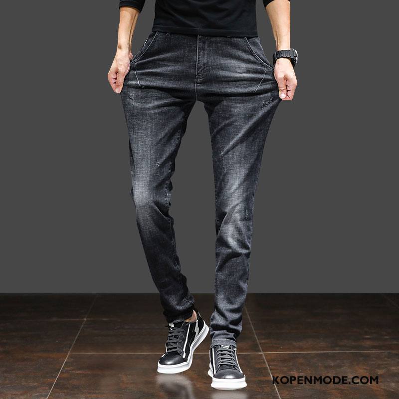 Jeans Heren Spijkerbroek Jeans Mini Elastiek Trend Mannen Slim Fit Zwart