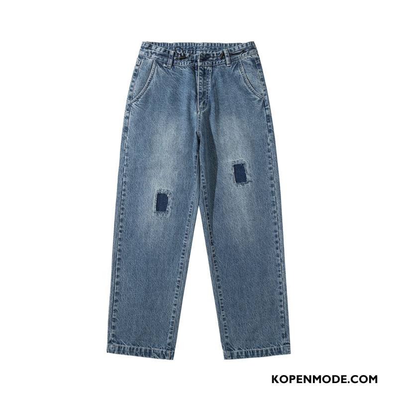 Jeans Heren Spijkerbroek Jeans Trend Gaten Casual Mannen Losse Donkerblauw