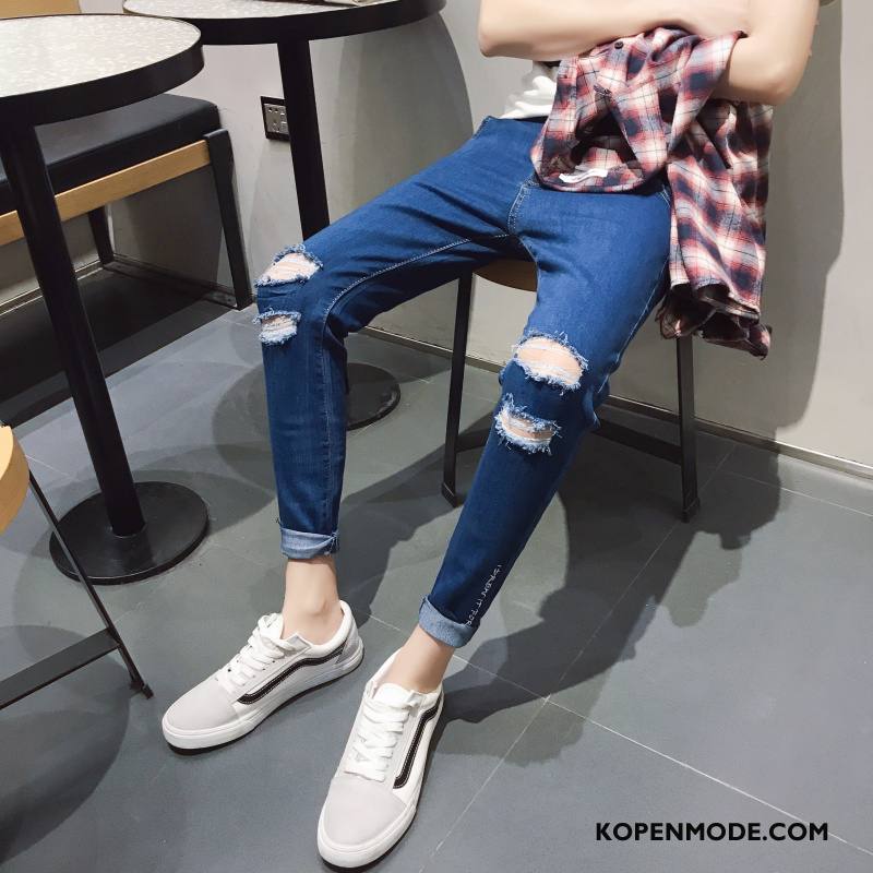 Jeans Heren Trend 2018 Mini Spijkerbroek Jeans Gaten Mannen Blauw Zwart