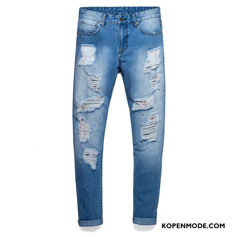 Jeans Heren Voorjaar Broek Nieuw Gaten 2018 Spijkerbroek Jeans Lichtblauw Hemelsblauw Blauw