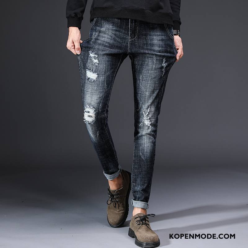 Jeans Heren Wassen Mannen 2018 Slim Fit Gaten Broek Zwart