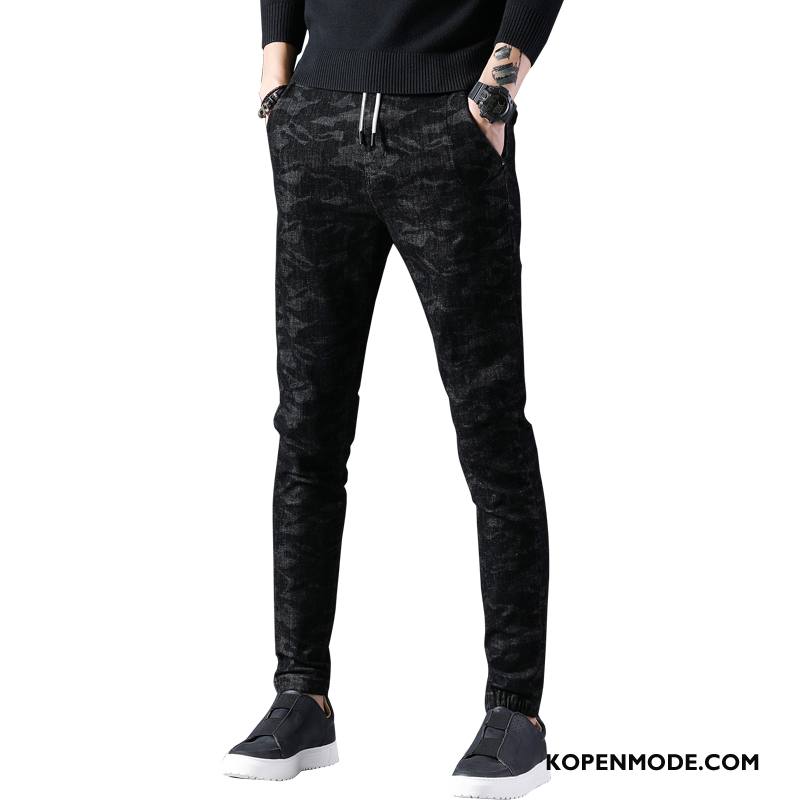 Jeans Heren Winter Ketting Mannen Bedrukken Spijkerbroek Jeans Herfst Camouflage Zwart