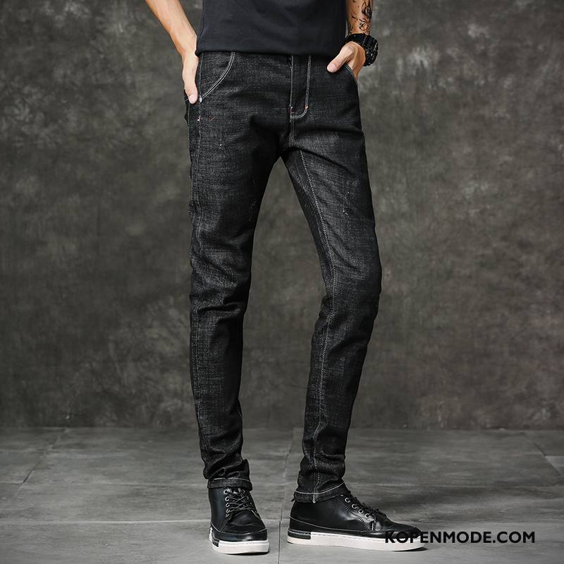 Jeans Heren Winter Rechtdoor Slim Fit Mode Broek Casual Zwart