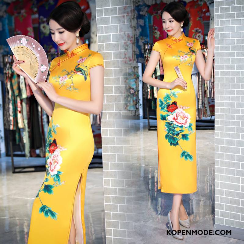 Jurk Dames Losse Cheongsam Mode Straat 2018 Zomer Geel