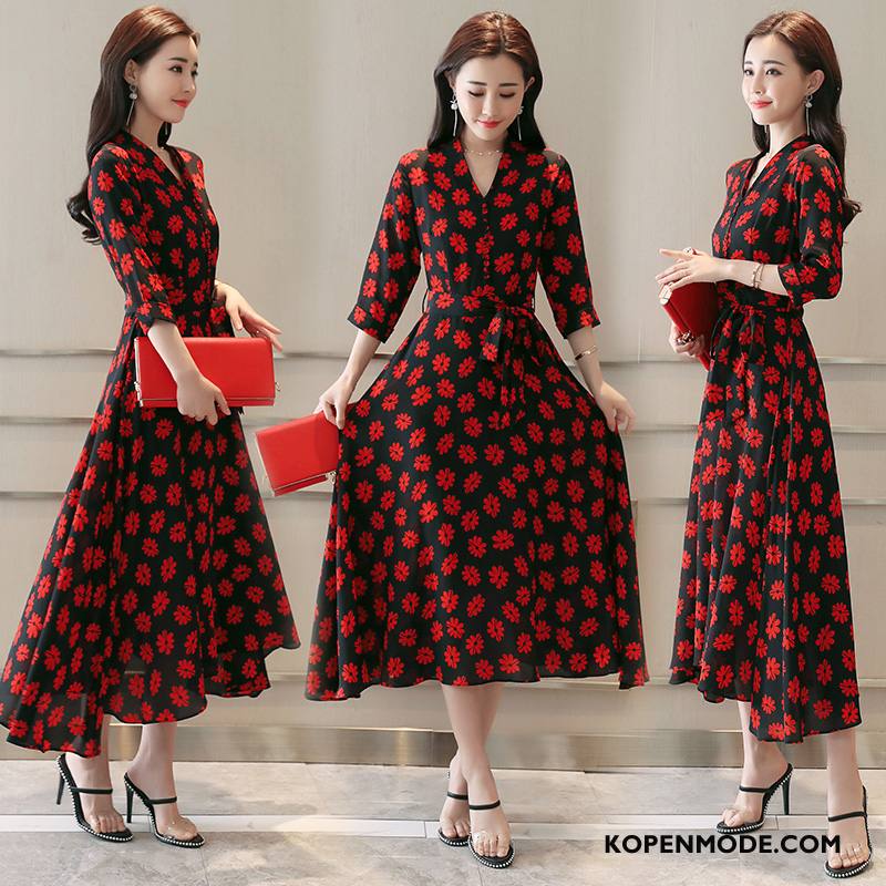 Jurken Dames Dunne Elegante Eenvoudige Slim Fit Trend Zomer Rood