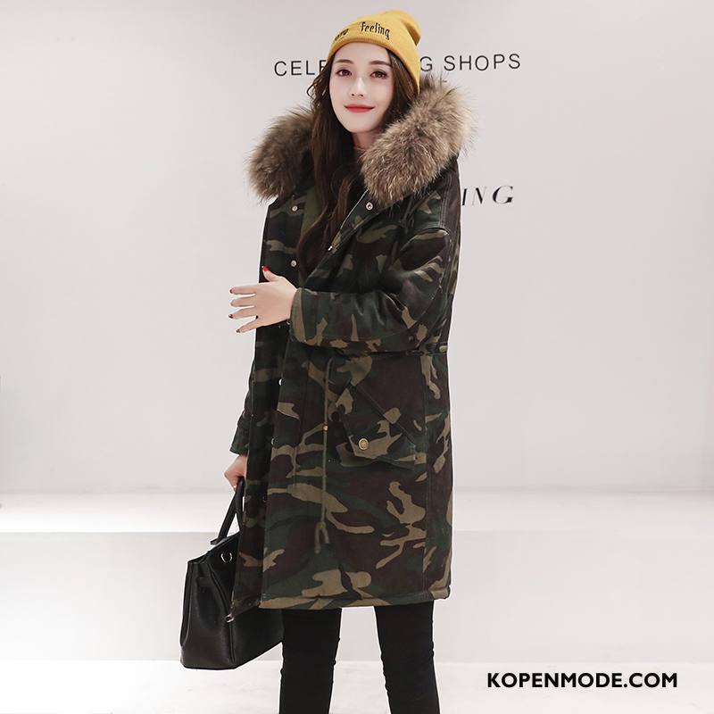 Katoenen Jas Dames Elegante Hoodie Mode Winter Lang Camouflage