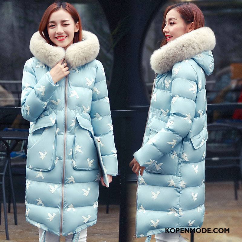 Katoenen Jas Dames Elegante Winter Mode Lange Mouwen Rits 2018 Blauw