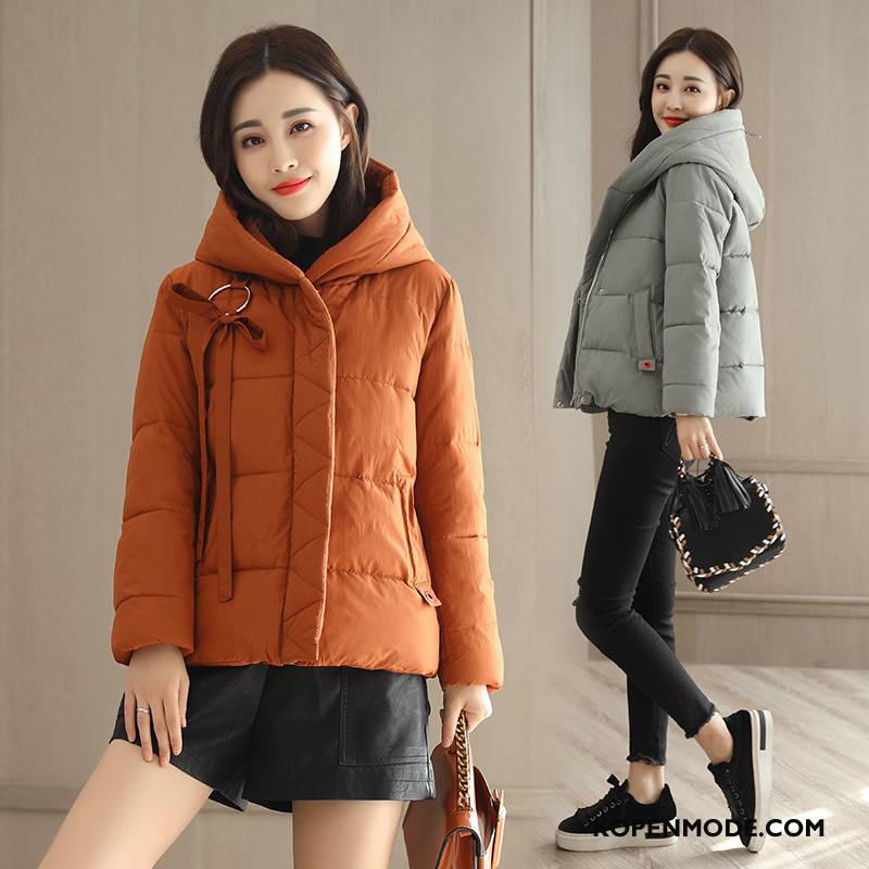 Katoenen Jas Dames Hoodie Elegante Kort Winter 2018 Rechtdoor Effen Kleur Grijs