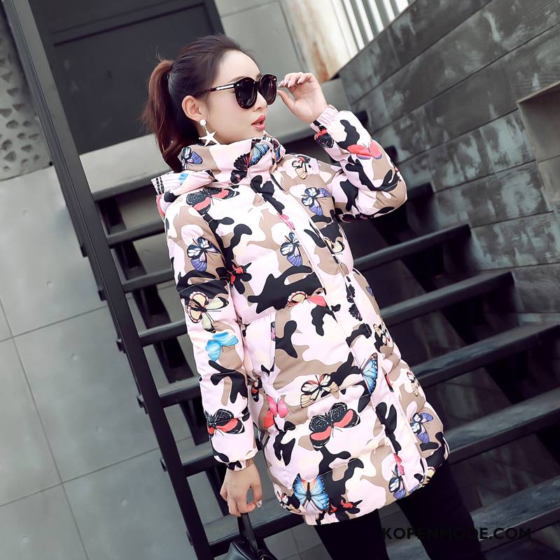 Katoenen Jas Dames Hoodie Rits Winter Lange Mouwen Bloemen 2018 Roze