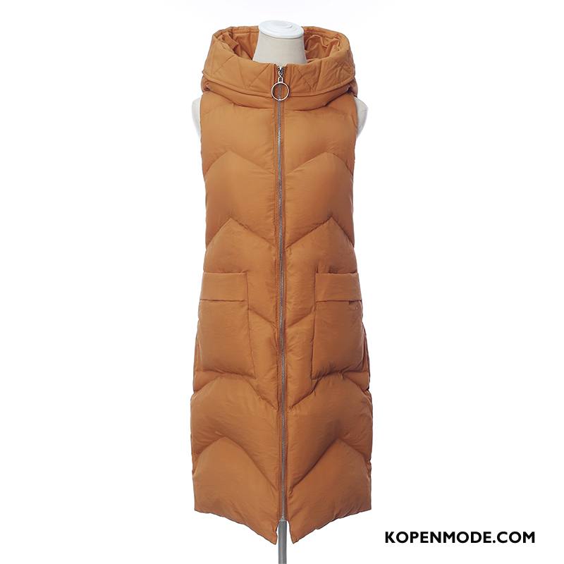 Katoenen Jas Dames Hoodie Winter Rits Lang Slim Fit Dunne Karamel Kleur