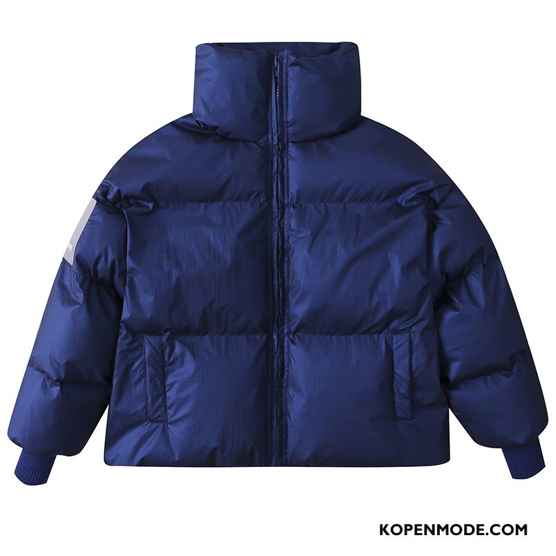 Katoenen Jas Dames Kort Winter Vrouwen Trend Student Losse Blauw