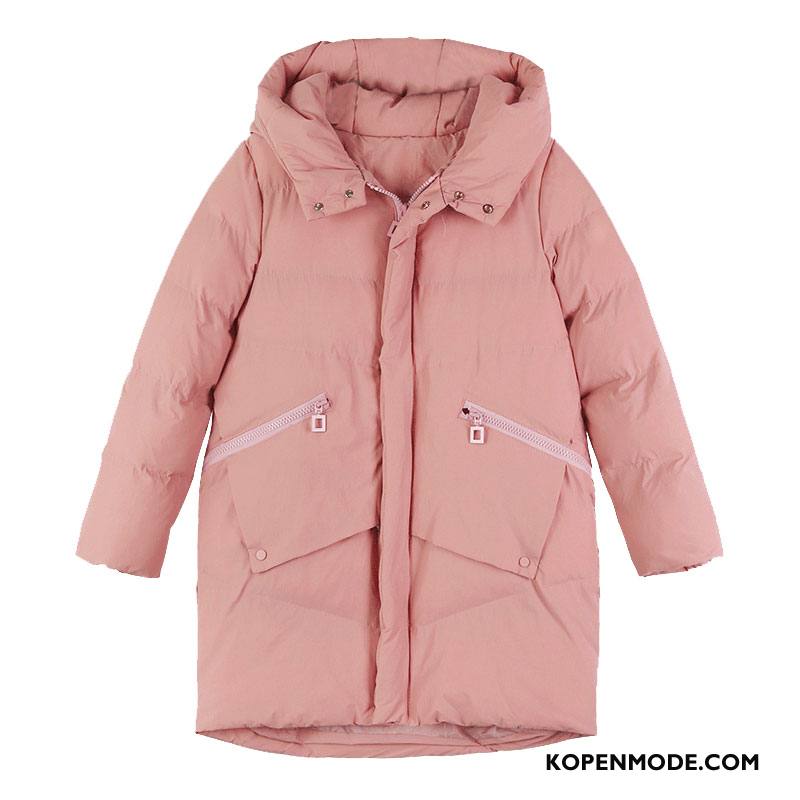 Katoenen Jas Dames Lang Winter Winter Kleding Losse Nieuw Roze