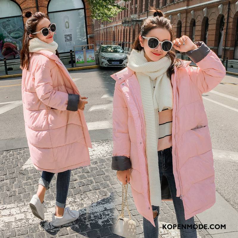 Katoenen Jas Dames Mode Eenvoudige Trend 2018 Rits Winter Roze Rood Effen Kleur