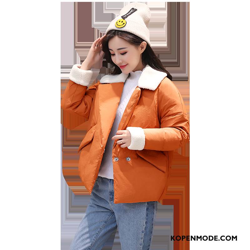 Katoenen Jas Dames Mode Pak Verbinding Winter Casual Kort Effen Kleur Oranje