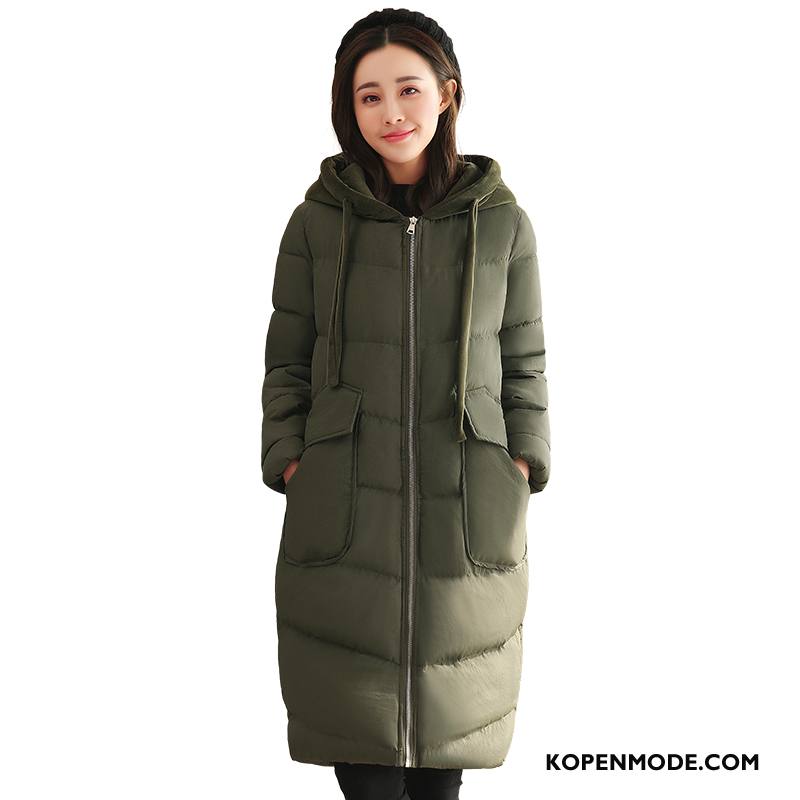 Katoenen Jas Dames Mode Winter Hoodie Slim Fit Dikke Lange Mouwen Legergroene Effen Kleur