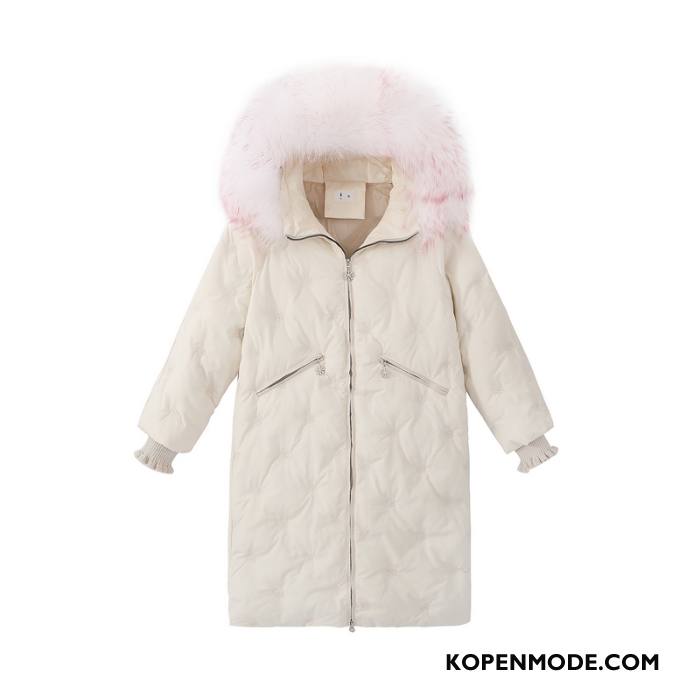 Katoenen Jas Dames Riem Dikke Vrouwen Winter Lange Wit Beige