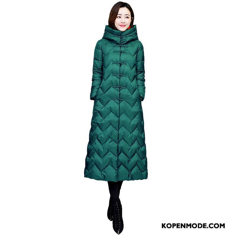 Katoenen Jas Dames Winter Lange Mouwen Comfortabele Mode Eenvoudige Vrouwen Groen