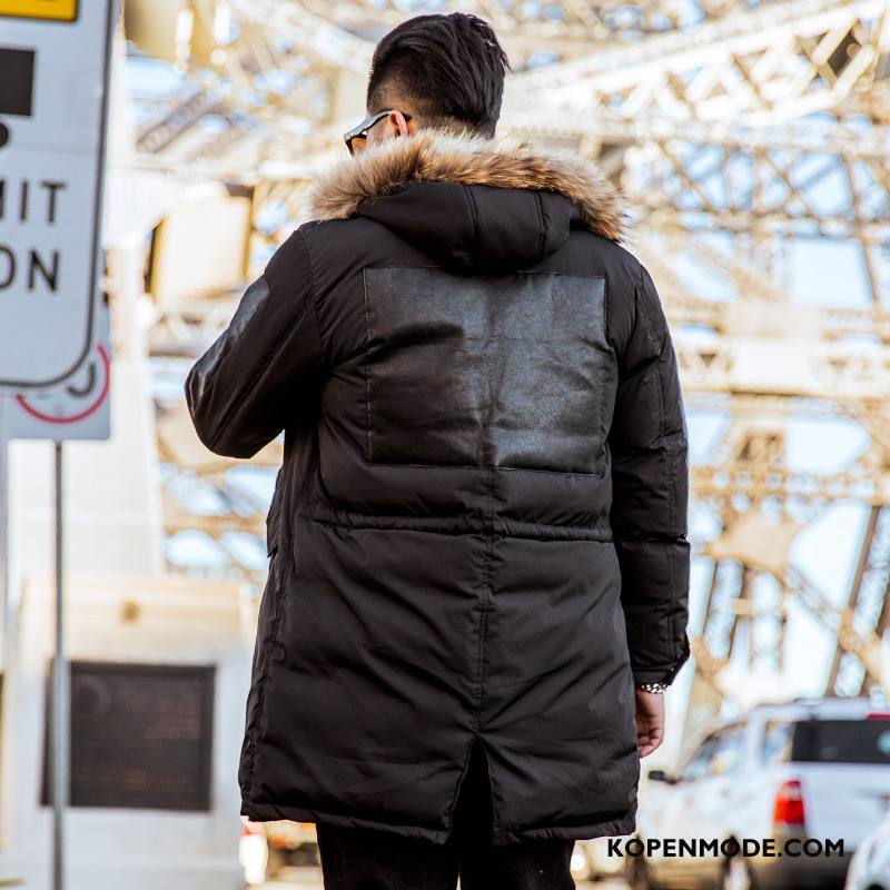 Katoenen Jas Heren Bontkraag Jeugd Winter Dikke Lang Grote Maten Zwart