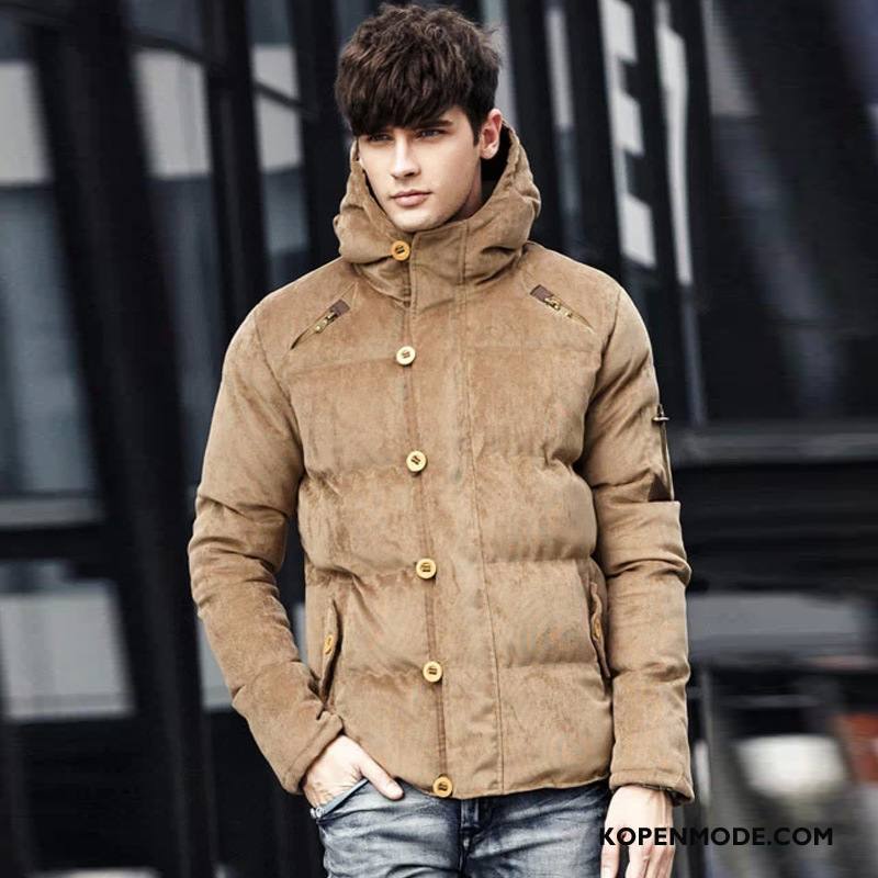 Katoenen Jas Heren Trend Dikke Warme Mannen Winter Hoodie Effen Kleur Kaki