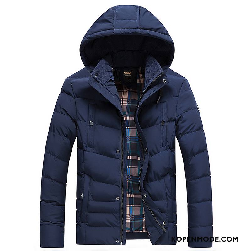 Katoenen Jas Heren Winter Casual Jeugd Nieuw Mode Mannen Donkerblauw