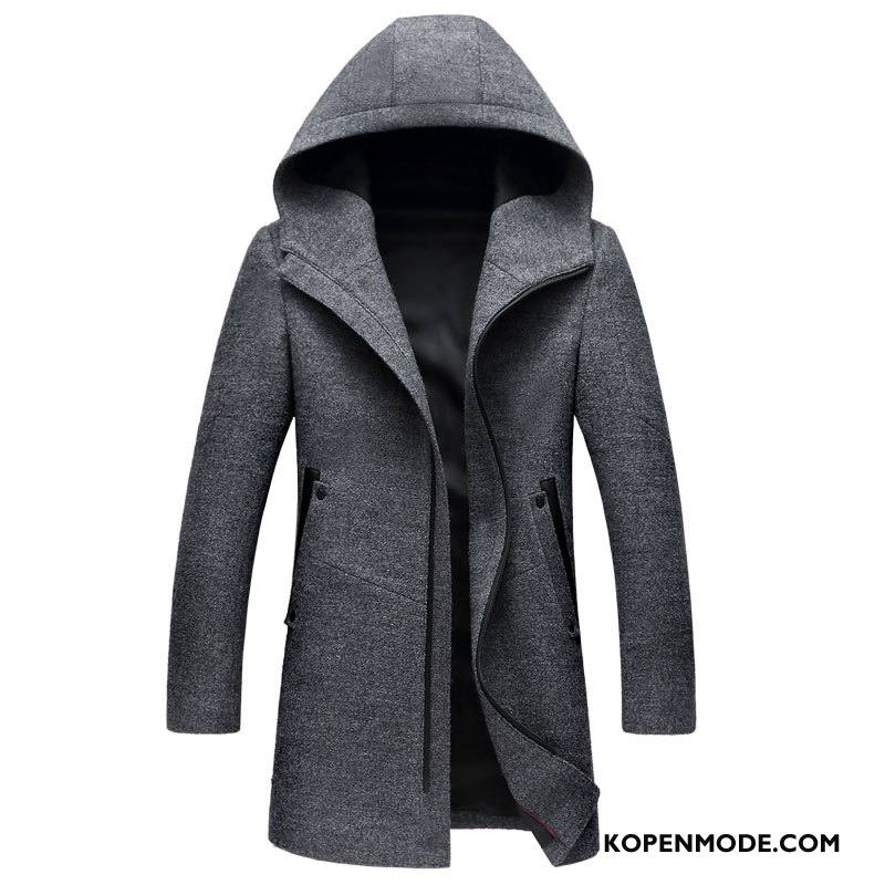 Katoenen Jas Heren Winter Lang Slim Fit 2018 Nieuw Hoodie Grijs