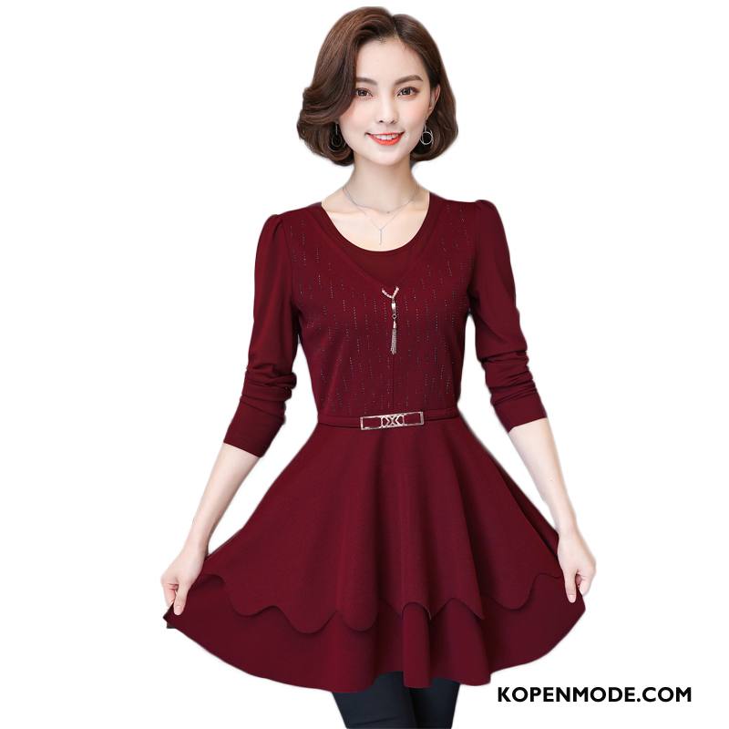 Kleding Grote Maten Dames Slim Fit Lang Vrouwen Pullover Herfst Kleermaker Effen Kleur Rood