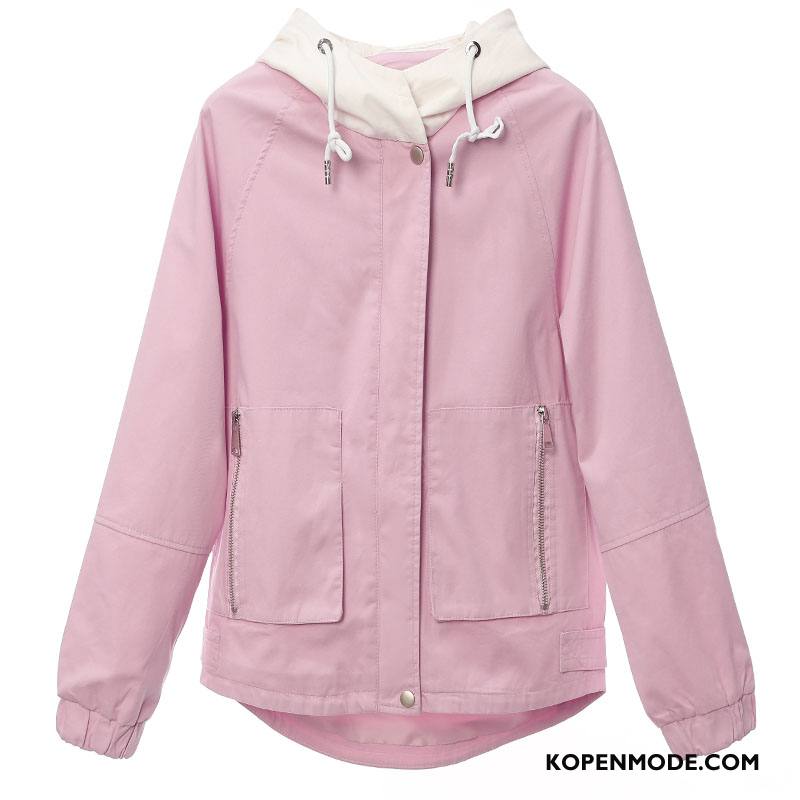 Korte Jas Dames Losse Elegante Zak Mode Verbinding Casual Roze Rood Effen Kleur