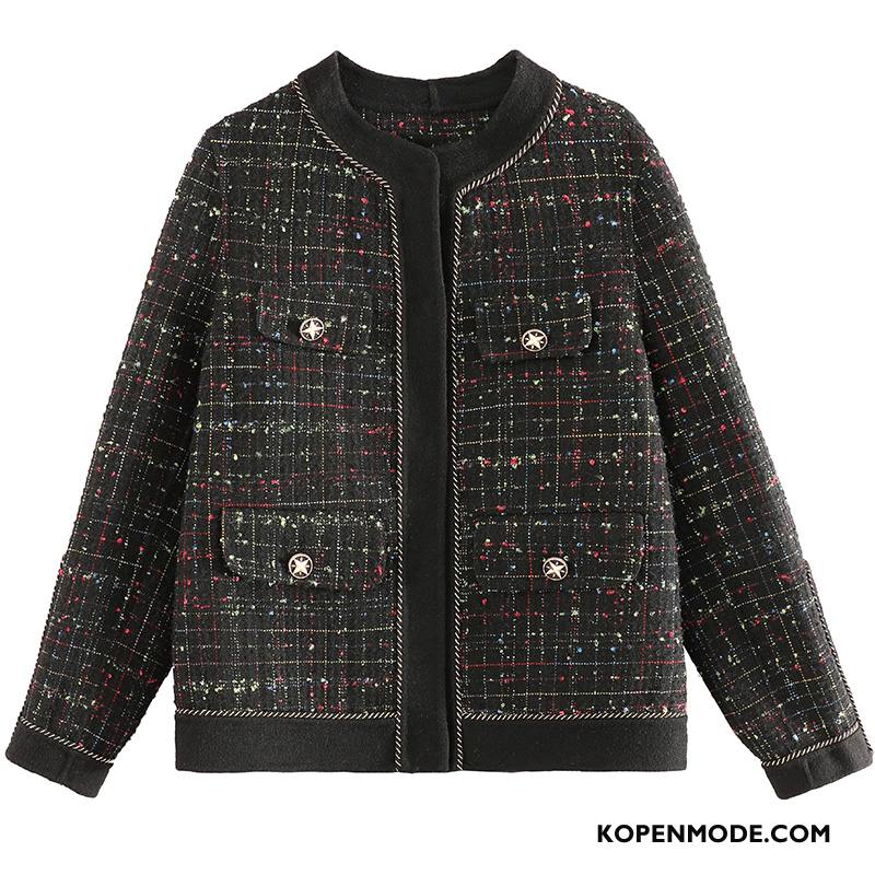 Korte Jas Dames Losse Mini Lange Mouwen Trend Mode Effen Kleur Zwart