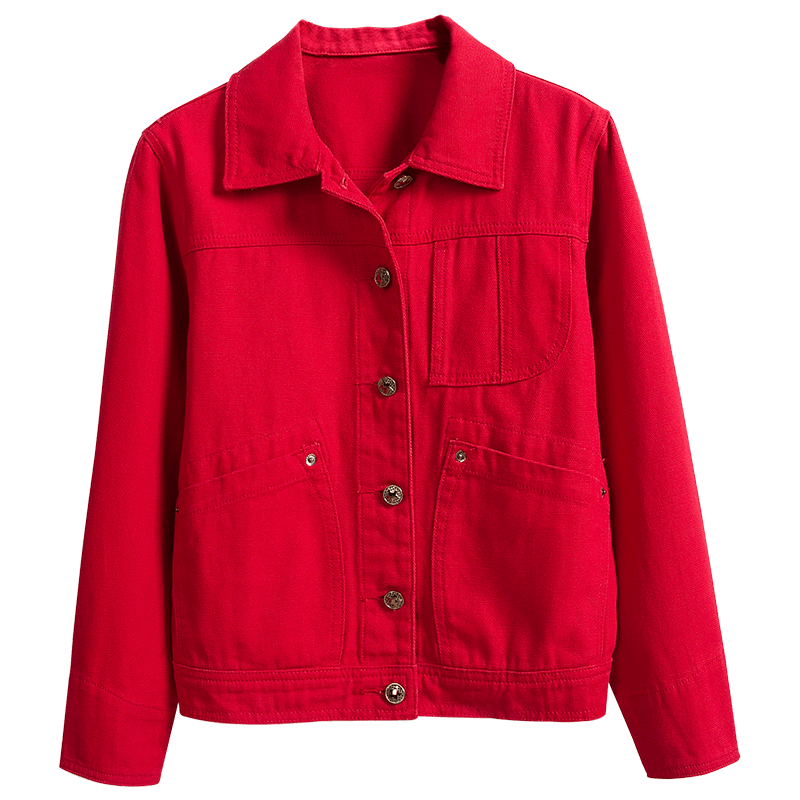 Korte Jas Dames Losse Vrouwen Jasje Denim Jack Voorjaar Rood