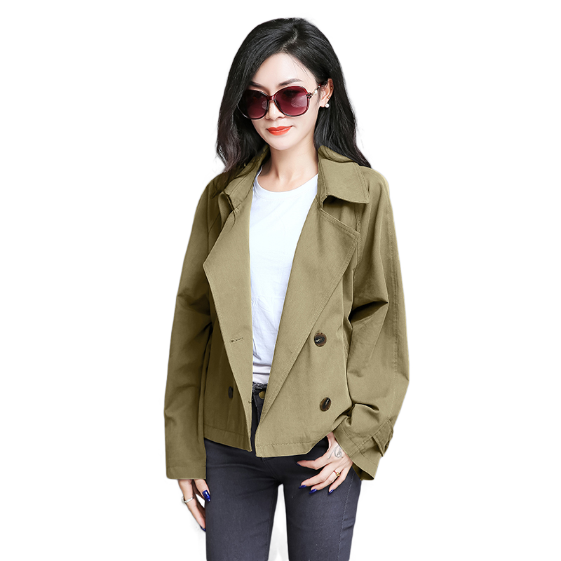 Korte Jas Dames Trend Nieuw Trenchcoat Mini Mode Herfst Legergroene Effen Kleur